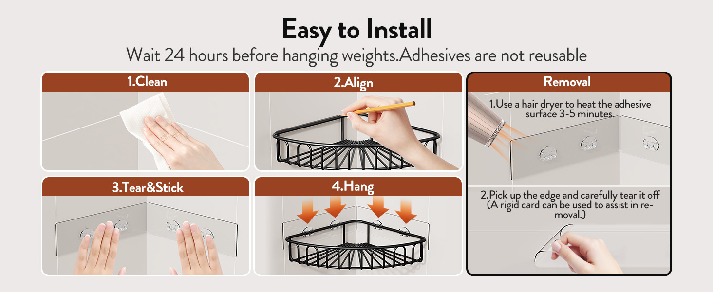 Easy to Install. Wait 24 hours before hanging weights. Adhesives are not reusable