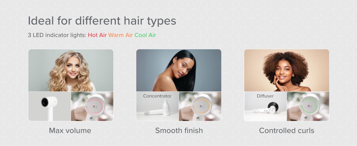 diffuser for curly hair concentrator for smooth finish three temperature settings