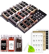 Spice Drawer Organizer with 21 Spice Jars, 3 Types of Spice Labels, Funnel, Chalk Pen- 3 Tiers Sp...