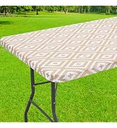 Smiry Rectangle Picnic Table Cloth, Waterproof Elastic Fitted Outdoor Tablecloths for 6 Foot Tabl...