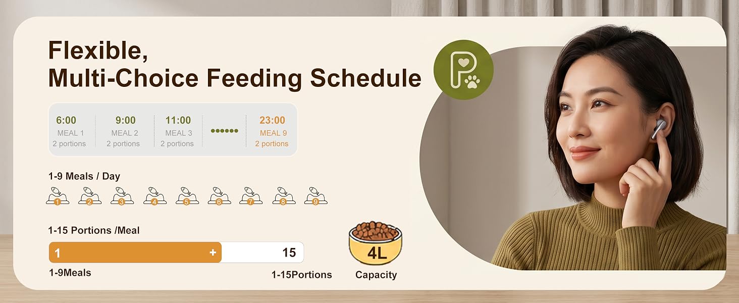 Automatic Cat Feeders, 4L Timed Cat Dry Food Dispenser Auto Pet Feeder Portion Control 9 Meals Day