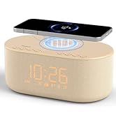DreamSky Wireless Charging Alarm Clock Radio with Bluetooth Speaker, Extra Loud Alarm for Heavy S...