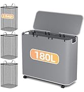 Yecaye 180L Laundry Basket With Lid and Removable 3 Bags, Large Rolling Laundry Hamper with Lid, ...