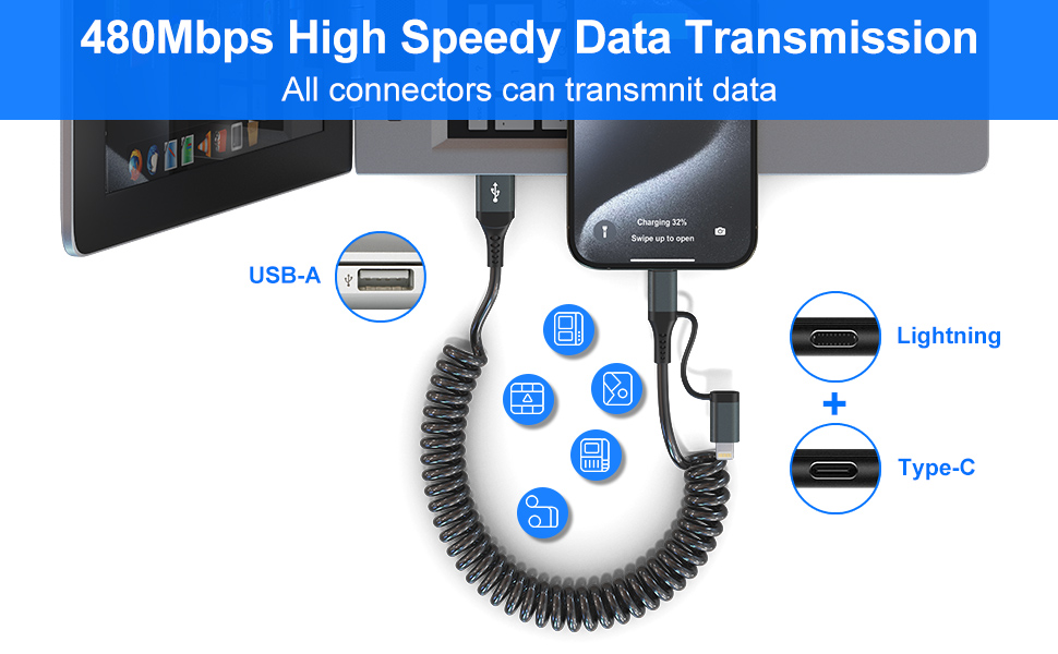 apple play coiled usb to usb c and iphone