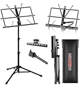 5 Core Sheet Music Stand 2 in 1 Dual Use Professional Portable Adjustable 25-52 Inch Folding Musi...
