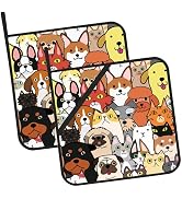 Dogs Cats Doodle Pot Holders Set of 2 Kitchen Heat Resistant Potholders for Microwave Cooking Bak...