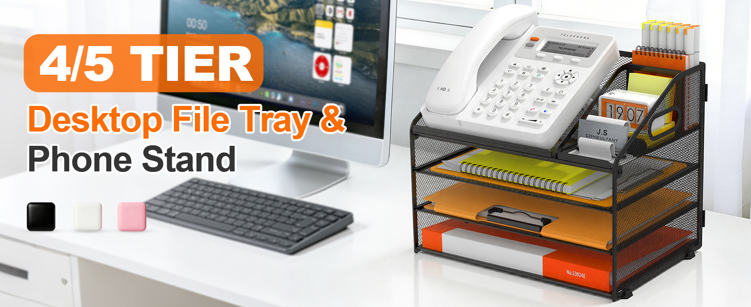 4 Tier Desktop Letter Tray & Phone Stand - Organize Your Desk in Style