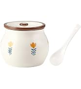 auons Ceramic Salt and Sugar Container, Porcelain Condiment Jars with Lid and Spoon, Seasoning Sp...