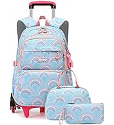 YJMKOI Girls Rolling Backpack Set Trolley Backpack for Girls with Lunch Box Carry-on Luggage Book...