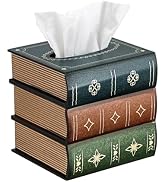 Hoowen Antique Wooden Book Tissue Holder, Square Tissue Box Cover Decorative Cube Cube Tissue Dis...
