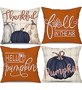 DFXSZ Fall Pillow Covers 18x18 inch Set of 4 Buffalo Plaid Fall Blue Pumpkin Throw Pillow Cover A...