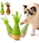 SilveWillo 2-Pack Interactive Self-Righting Wobble Cat Toy with Feather, Fluffy Plush Wooden Tumb...
