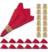 PLOYMONO Set of 24 (12 Napkins+ 12 Napkin Rings) Red Heavy Duty Cloth Napkins Suit, 17 × 17 Inch ...