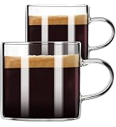 PARACITY Espresso Cups Set of 2, Espresso Shot Glass 4.3 OZ, Glass Expresso Shots Cup Small Coffe...