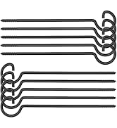 QTJUST Plant Hooks,10 Pack 12 Inch Bird Feeder Wall Hooks - Black Metal Screw Hooks for Hanging P...