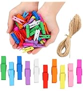 Mini Clothespins for Photos,100pcs Clothes Pins Wooden,Colorful Clothespins with Jute Twine, Smal...