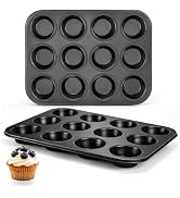 E-far 12-Cup Muffin Pan, 2 Pack Nonstick Carbon Steel Cupcake Pan Tin Tray | Metal Bakeware Muffi...