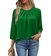WIHOLL 3/4 Length Sleeve Womens Tops Pleated Front Crew Neck Blouses Dressy Casual Business Casua...