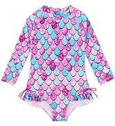 AIWUHE Toddler Girls Rash Guard Swimsuit Long Sleeve One Piece Swimwear Ruffled Zipper Bathing Su...