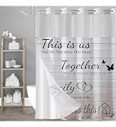 juwute No Hook White Family Shower Curtain with Snap-in Polyester Liner Set,Family Letter Printed...