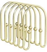 AmazerBath Shower Curtain Hooks, Gold Shower Curtain Hooks Rust Proof, Non-Slip Simple Double Hoo...