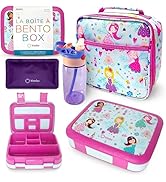 Bento Box, Lunch Bag, Ice Pack Water Bottle Set for Kids - 5 Compartments, Removable Tray, Lunche...