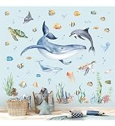 decalmile Watercolor Under The Sea Whale Wall Stickers Ocean Fish Sea Turtle Seaweed Underwater W...