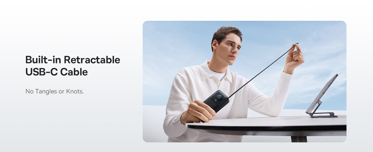 Portable Charger with Retractable USB C Cable