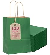 Bakepacker 100 Pcs Deep Green Mini Paper Gift Bags with Handles 6"x4.5"x2.5" Brown Kraft Party Fa...