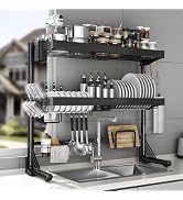 CUISIBOT Over Sink Dish Drying Rack, 3-Tier Full Stainless Steel Drainer Dish Rack Adjustable 20....