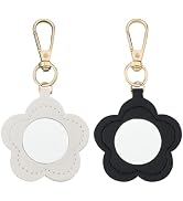 CALFOVERA 2PCS 2 Color PU Leather Flower Keychain Portable Makeup Mirror Key Ring Bulk Floral Pen...