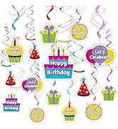 HonuGoGo 18Pcs Birthday Party Hanging Decorations - Colorful Swirl Streamers with "Happy Birthday...