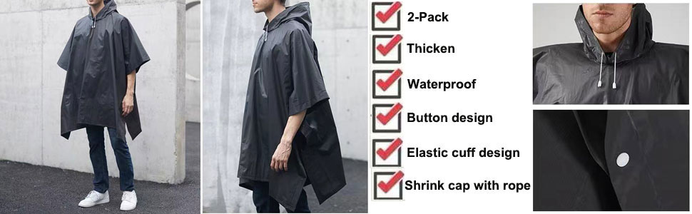 EVA Raincoats for Adults, Reusable Rain Ponchos with Hoods