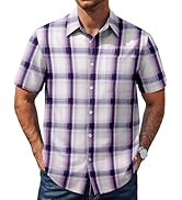 COOFANDY Mens Plaid Button Down Shirts Short Sleeve Casual Summer Shirt Wrinkle Free Dress Shirts...