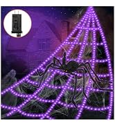 Halloween Decorations Outdoor Spider Web Lights - 550 LED 16.4Ft Spiderweb with 4Ft Large Light U...