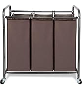 STORAGE MANIAC 3 Section Laundry Sorter, 3 Bag Laundry Hamper Cart with Heavy Duty Rolling Lockab...
