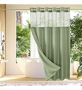 Gibelle No Hook Waffle Weave Shower Curtain with Snap-in Fabric Liner Set for Bathroom, Hotel Sty...