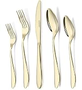 40-Piece Champagne Gold Silverware Set, VIVANI Flatware Sets, Stainless Steel Kitchen Utensils Se...