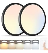 Brightever 2 Packs LED Flush Mount Ceiling Light Fixture Black 12 Inch | 24W 3200LM 0.63" Ultra-S...