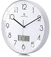 Lafocuse 12 Inch Silent Modern Silver Wall Clocks with Date and Day, Analog Battery Operated Digi...
