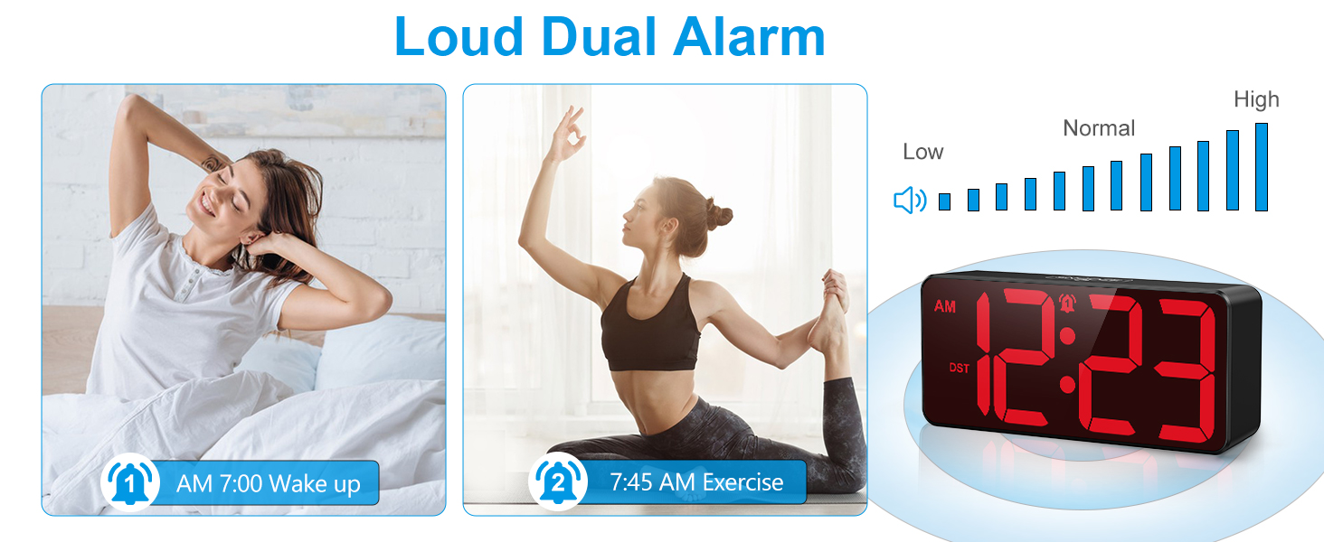 Digital Clock for Bedroom, Battery Powered Bedside Alarm Clock with 4 Adjustable Brightness
