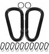 Heavy Duty Aluminum D Carabiner Clips & Key Rings, Black & Sliver Corrosion Resistant Keychain fo...