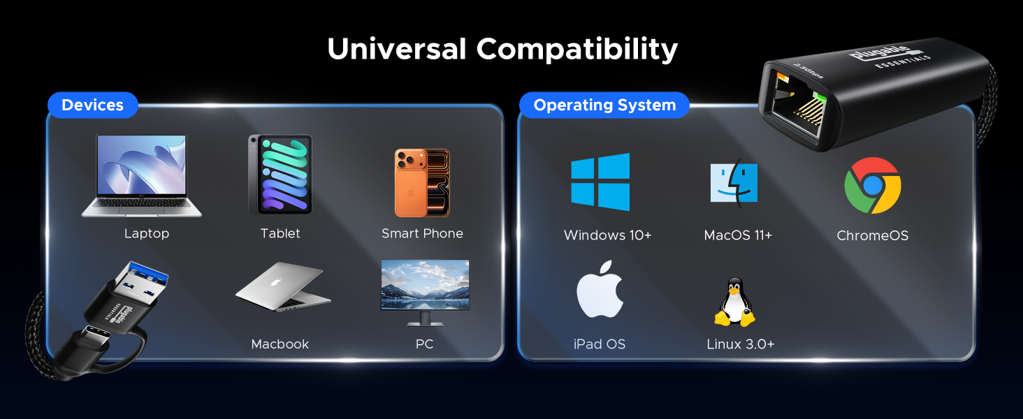 Universal Compatibility: Win 10+; Mac OS 11+ ;ChromeOS; iPad OS; Linux 3.0+