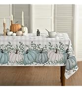 Horaldaily Fall Tablecloth 60x84 Inch Rectangular, Thanksgiving Autumn Harvest Blue Pumpkin Buffa...