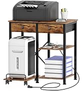 Akxomel Printer Stand with Charging Station, Paper Shredder Stand with Adjustable Open Storage Sh...