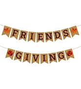 ANFEST Friends Giving Burlap Banner Pre-Strung, Thanksgiving Hanging Flag | Autumn Maple Leaf and...