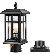 Brilvibera Dusk to Dawn Black Outdoor Post Light Fixture, Pole Lamp with Pier Mount, Waterproof E...