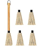 18 Inch Grill Basting Mop Wooden Long Handle with 4 Extra Replacement Heads for BBQ Grilling Smok...