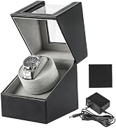 FLKQC Single Watch Winder for Automatic Watches | Black Leather Watch Display Case Storage Box | ...