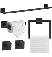 TQKAG 5-Piece Matte Black Bathroom Hardware Set Classic Wall Mounted Bathroom Accessories Set SUS...